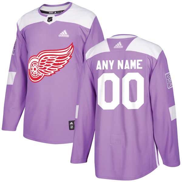 Men's Customized Detroit Red Wings Purple Adidas Hockey Fights Cancer Practice Jersey